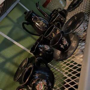 Vintage Japanese Black Lusterware Tea Set